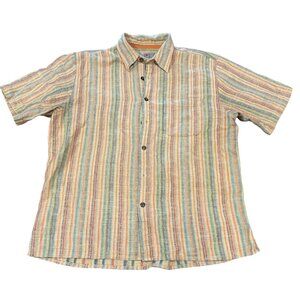Territory Ahead‎ Men's XL Cotton Button Front Shirt Tan Aqua Short Sleeve  |R1